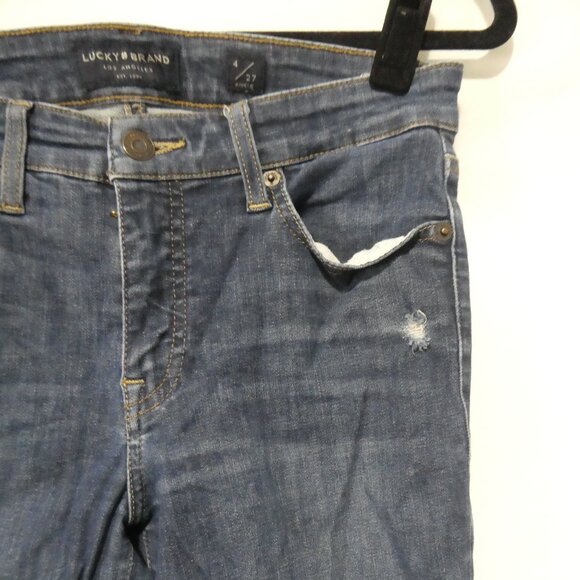 LUCKY BRAND - Mid Rise - Skinny - Ava | size 4/27 | Distressed Blue Denim Jeans - Picture 5 of 16
